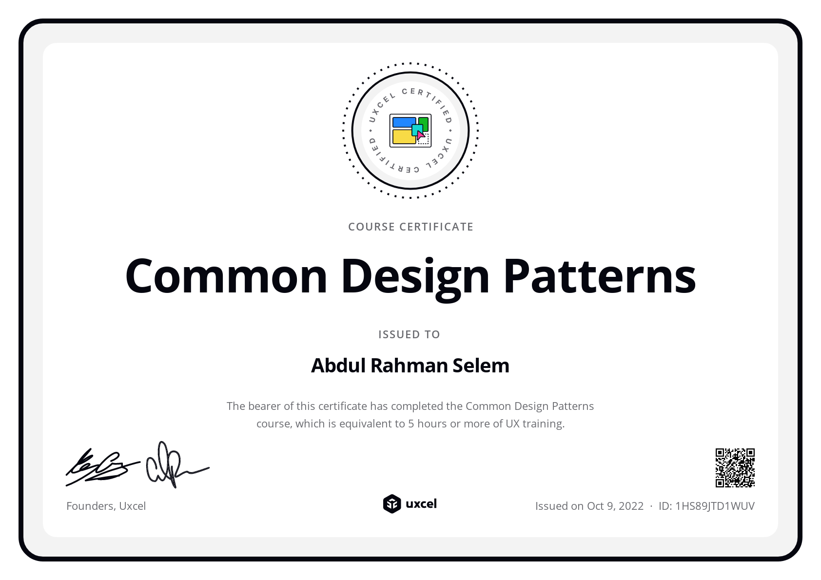 Abdul Rahman Selem's certificate